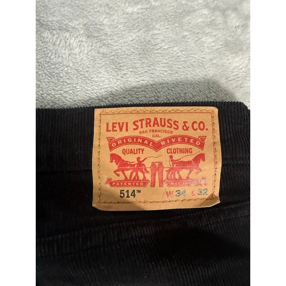 Levis 514 Pants Men's 34x32 Black Corduroy Straight Fit